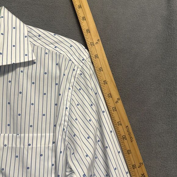 Haspel Co New Orleans Button Up Dress Shirt Men Size Small White Blue Geometric - Picture 7 of 10